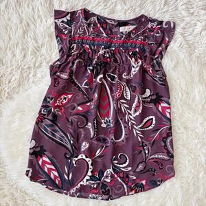Loft Purple Paisley Flutter Sleeve Blouse, size M